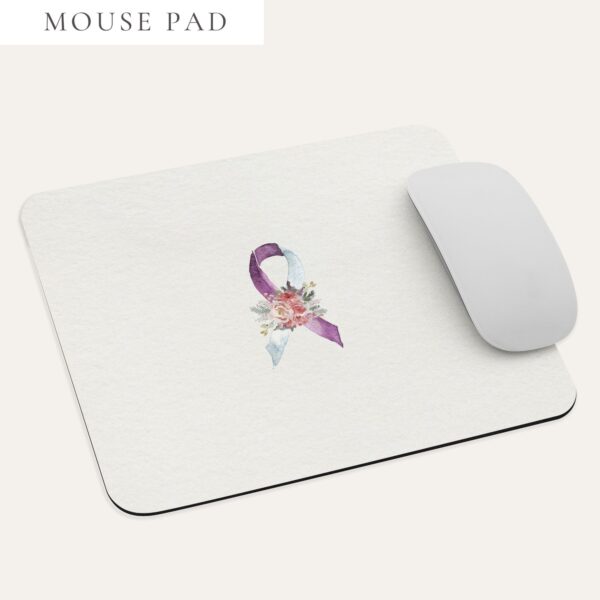 Pastel Floral Purple & White Awareness Ribbon Mouse Pad In Beige