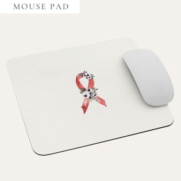 Pastel Floral Red Awareness Ribbon Mouse Pad In Beige