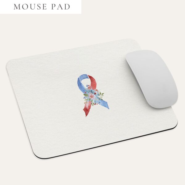 Pastel Floral Red & Blue Awareness Ribbon Mouse Pad In Beige