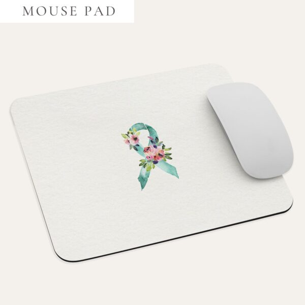 Pastel Floral Teal Awareness Ribbon Mouse Pad In Beige