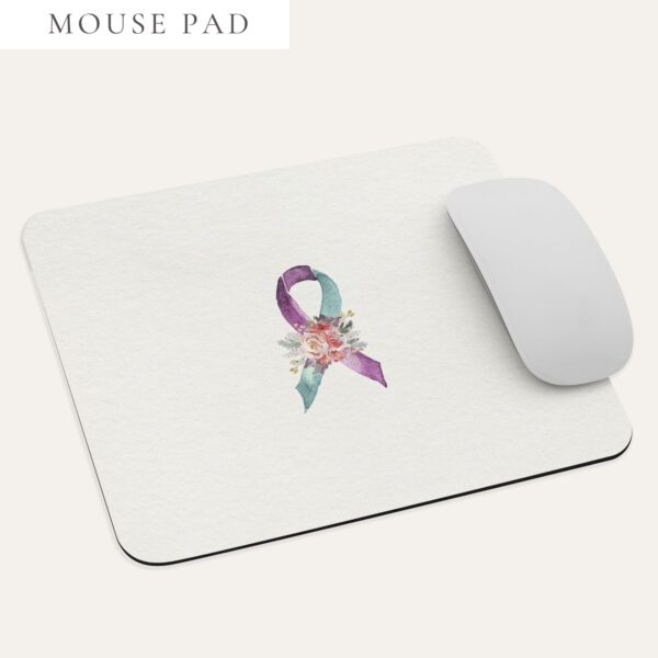 Pastel Floral Teal & Purple Awareness Ribbon Mouse Pad In Beige