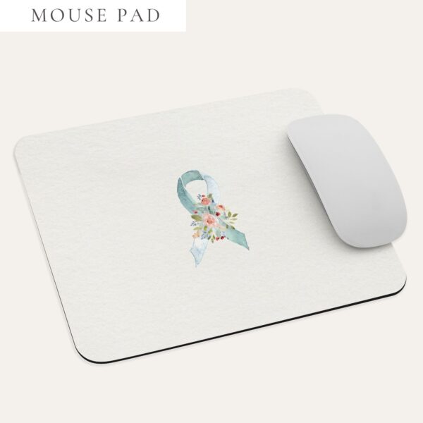Pastel Floral Teal & White Awareness Ribbon Mouse Pad In Beige