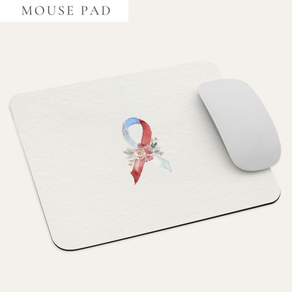 Pastel Floral White, Red & Blue Awareness Ribbon Mouse Pad In Beige