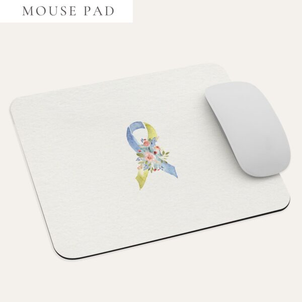 Pastel Floral Yellow & Blue Awareness Ribbon Mouse Pad In Beige