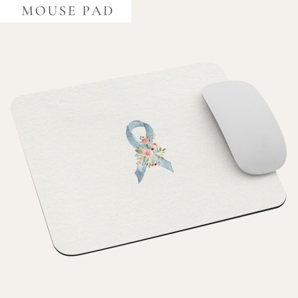 Pastel Floral Light Blue Awareness Ribbon Mouse Pad In Beige