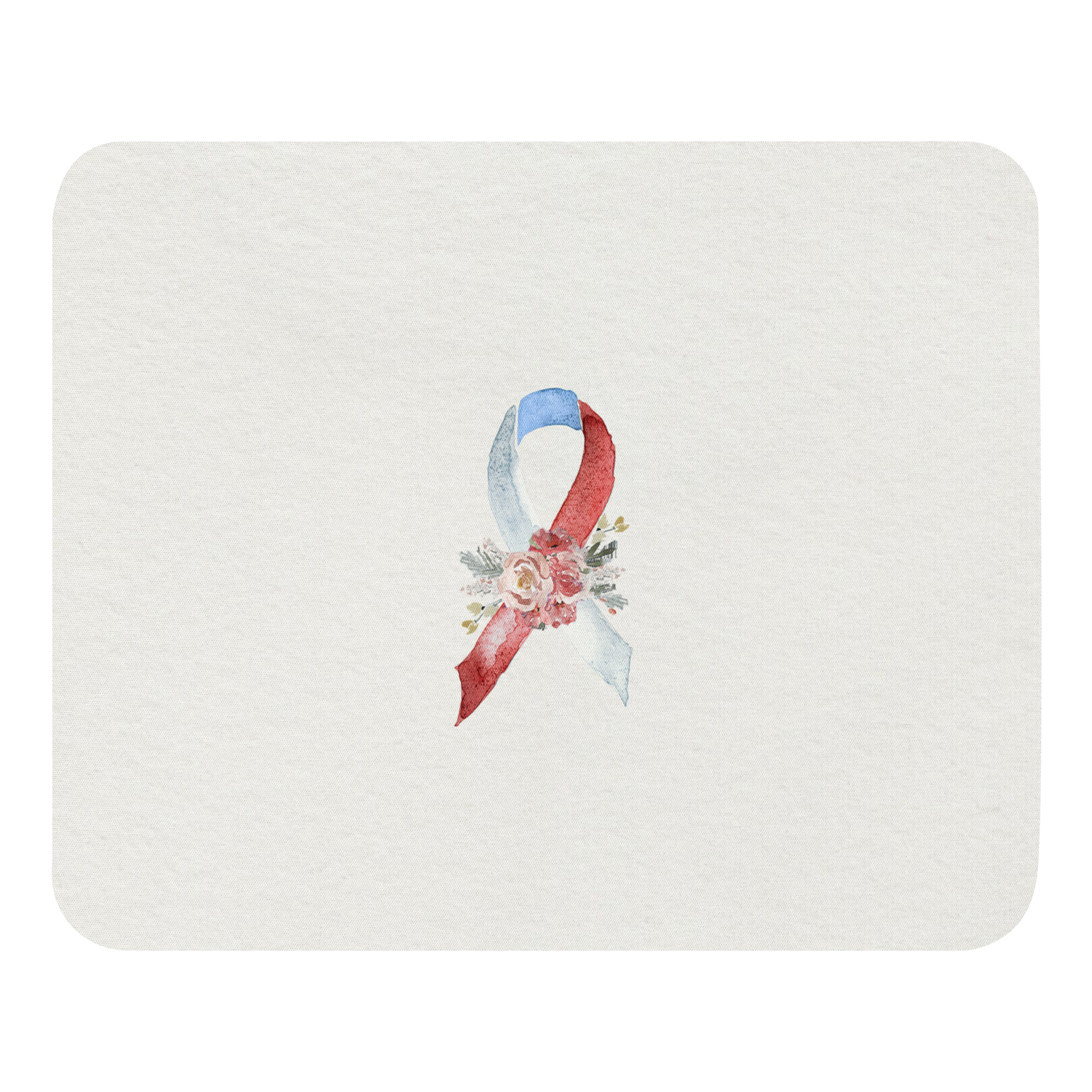 Pastel Floral White, Red & Blue Awareness Ribbon Mouse Pad In Beige - Image 2