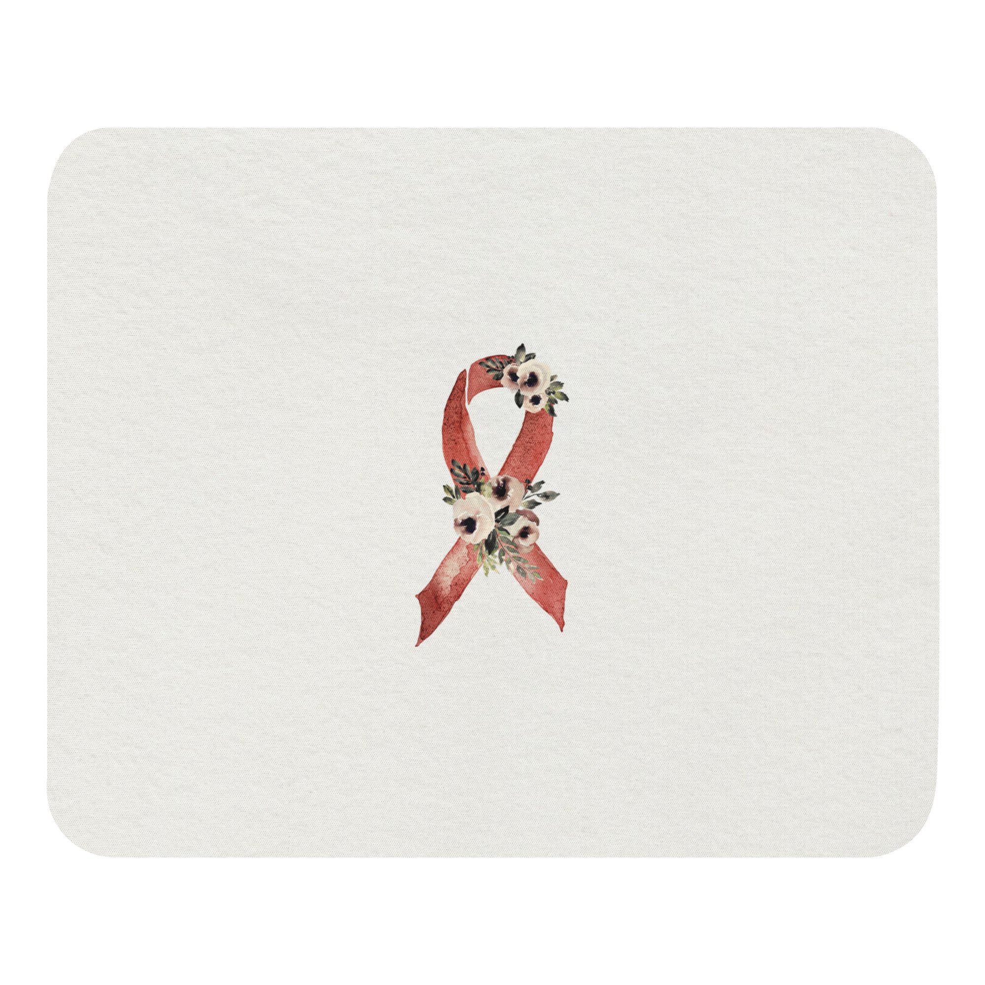 Pastel Floral Burgundy Awareness Ribbon Mouse Pad In Beige - Image 2
