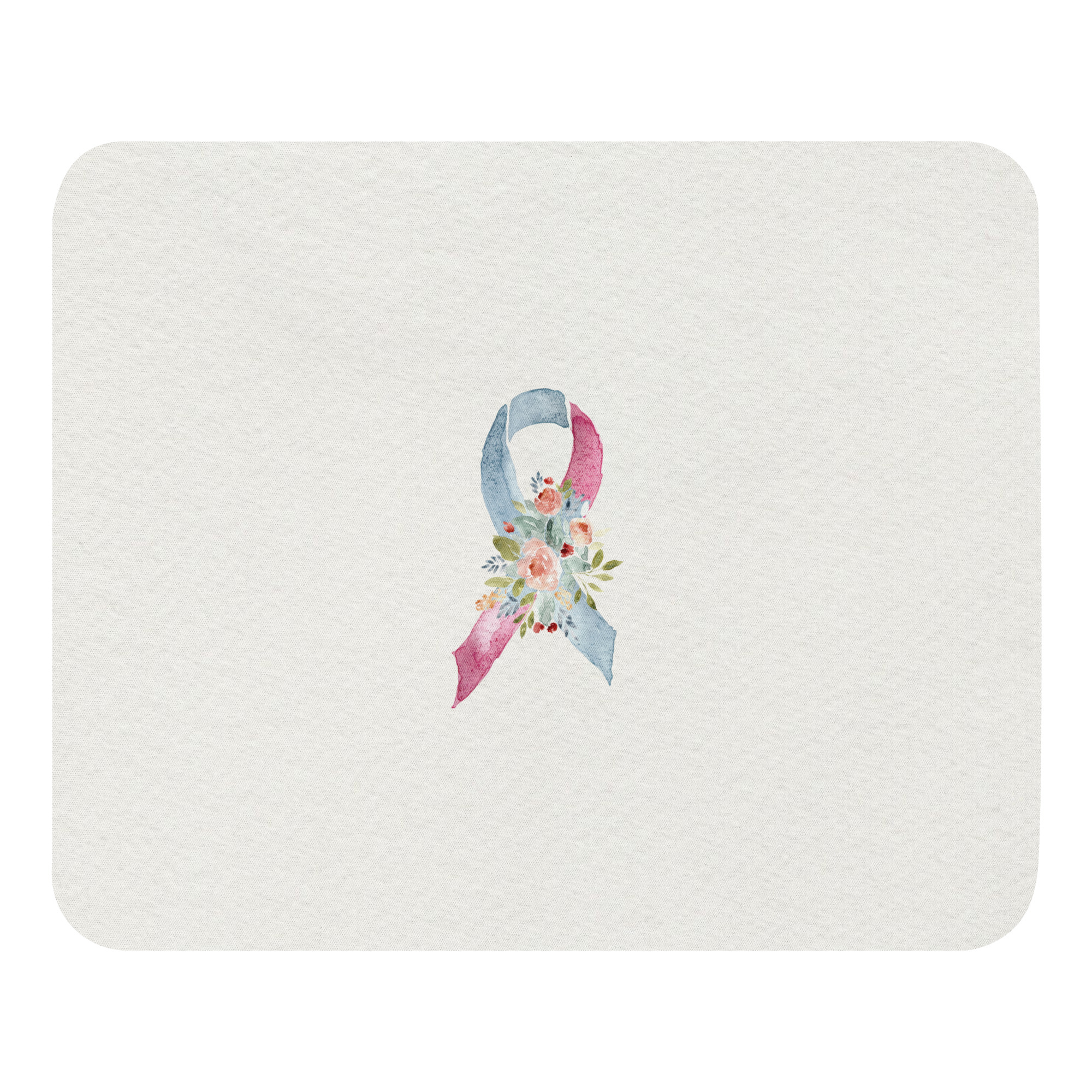 Pastel Floral Pink & Light Blue Awareness Ribbon Mouse Pad In Beige - Image 2