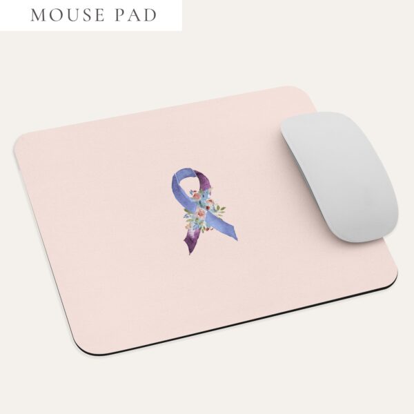 Pastel Floral Blue & Purple Awareness Ribbon Mouse Pad In Pink