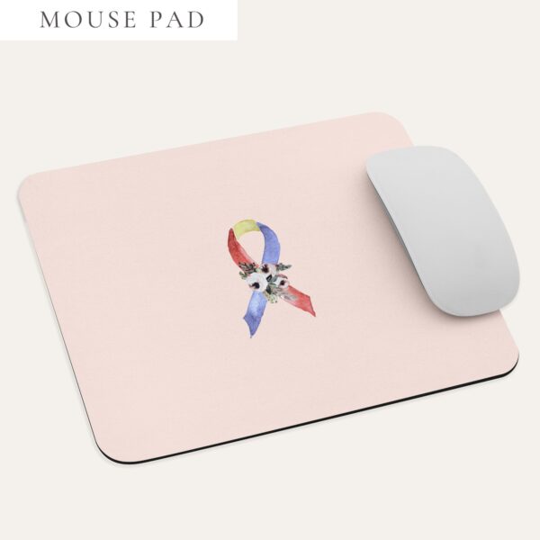 Pastel Floral Blue, Yellow & Red Awareness Ribbon Mouse Pad In Pink