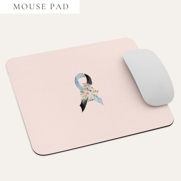 Pastel Floral Light Blue & Black Awareness Ribbon Mouse Pad In Pink