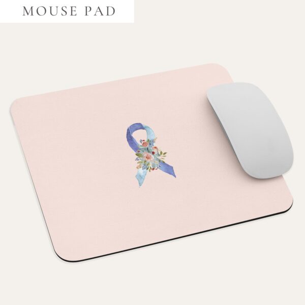 Pastel Floral Light Blue & Blue Awareness Ribbon Mouse Pad In Pink