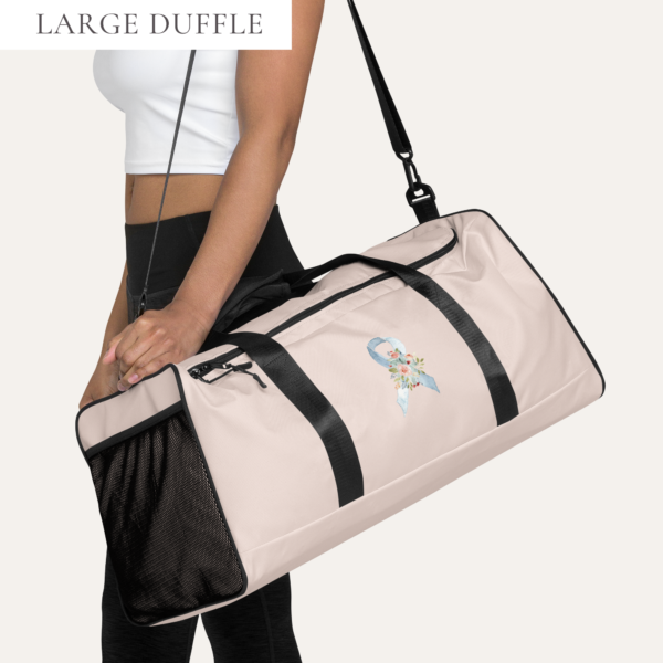 Pastel Floral Light Blue & Gray Awareness Ribbon Large Duffle Bag