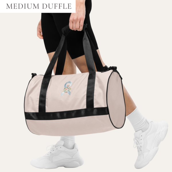 Pastel Floral Light Blue & Gray Awareness Ribbon Medium Gym / Duffle Bag