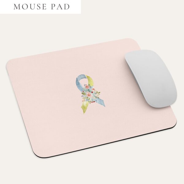 Pastel Floral Light Blue & Yellow Awareness Ribbon Mouse Pad In Pink
