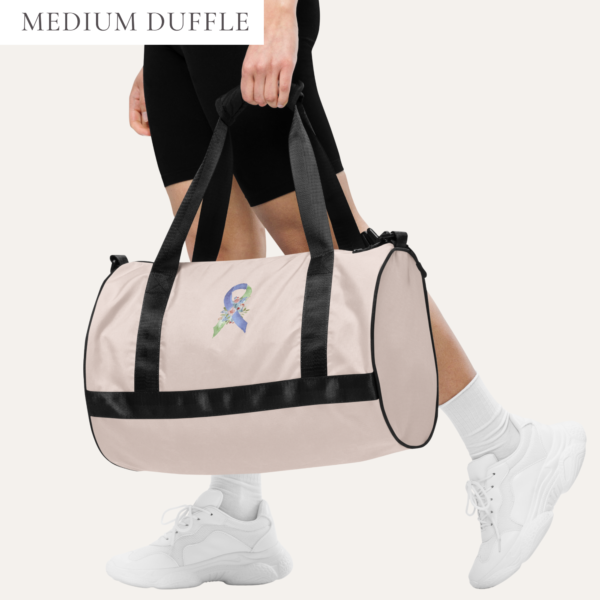 Pastel Floral Lime Green & Blue Awareness Ribbon Medium Gym / Duffle Bag