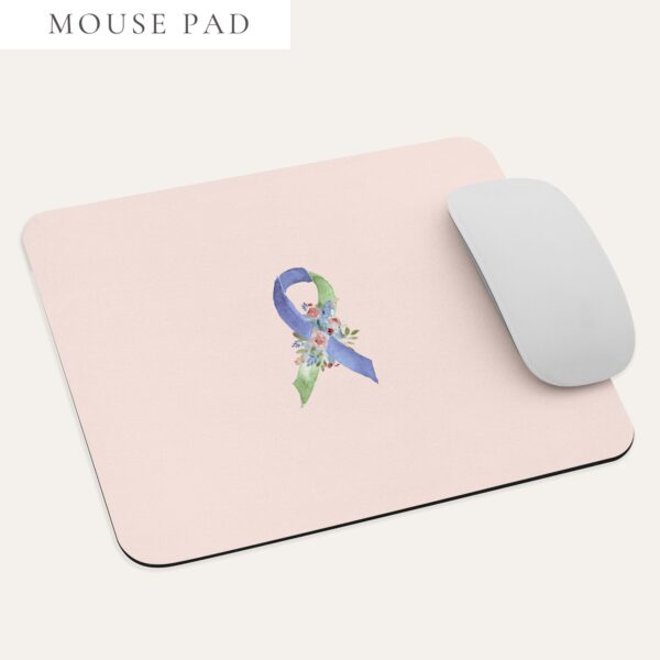Pastel Floral Lime Green & Blue Awareness Ribbon Mouse Pad In Pink