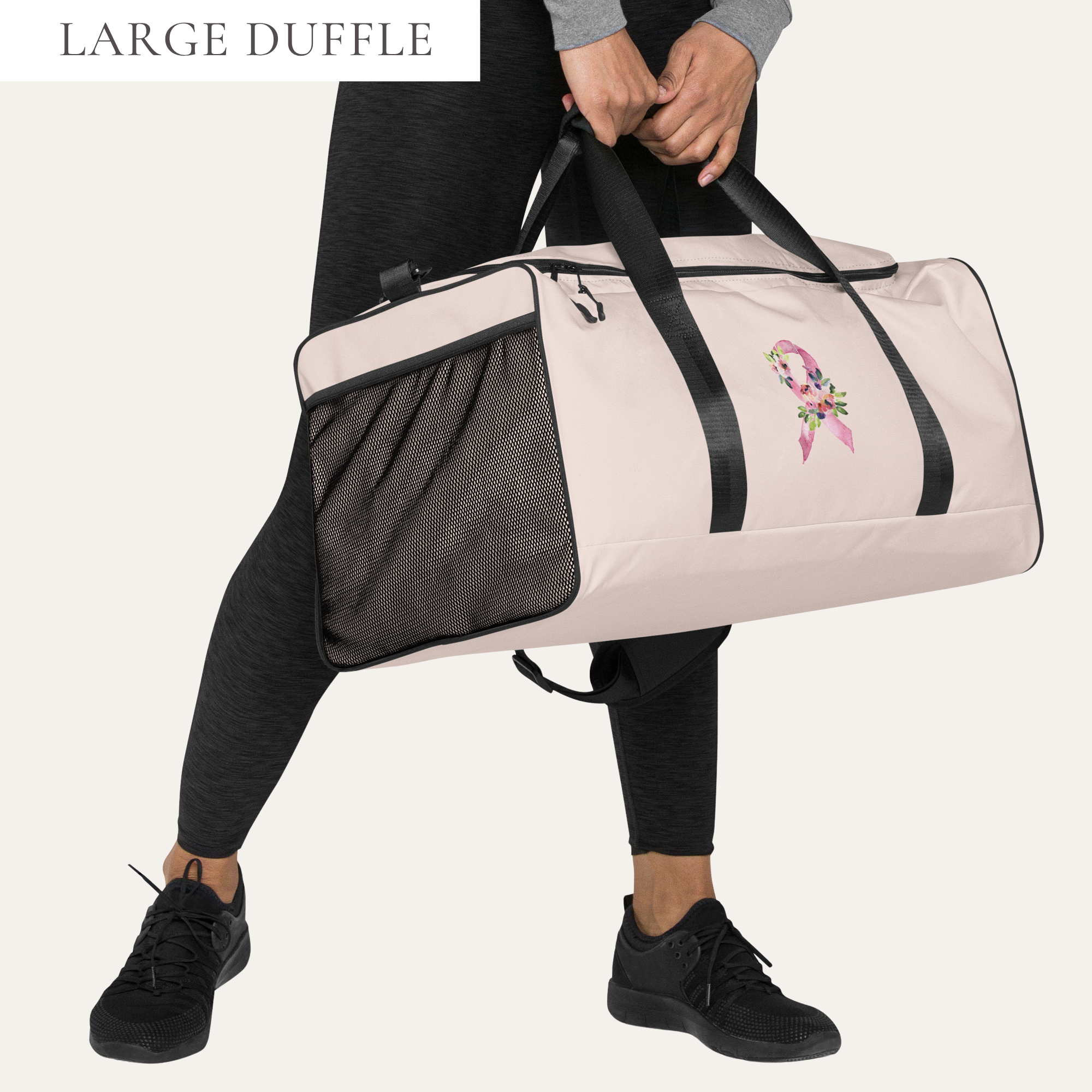 Pastel Floral Pink Awareness Ribbon Large Duffle Bag