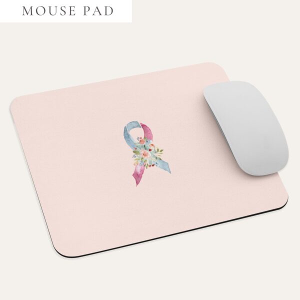 Pastel Floral Pink & Light Blue Awareness Ribbon Mouse Pad In Pink