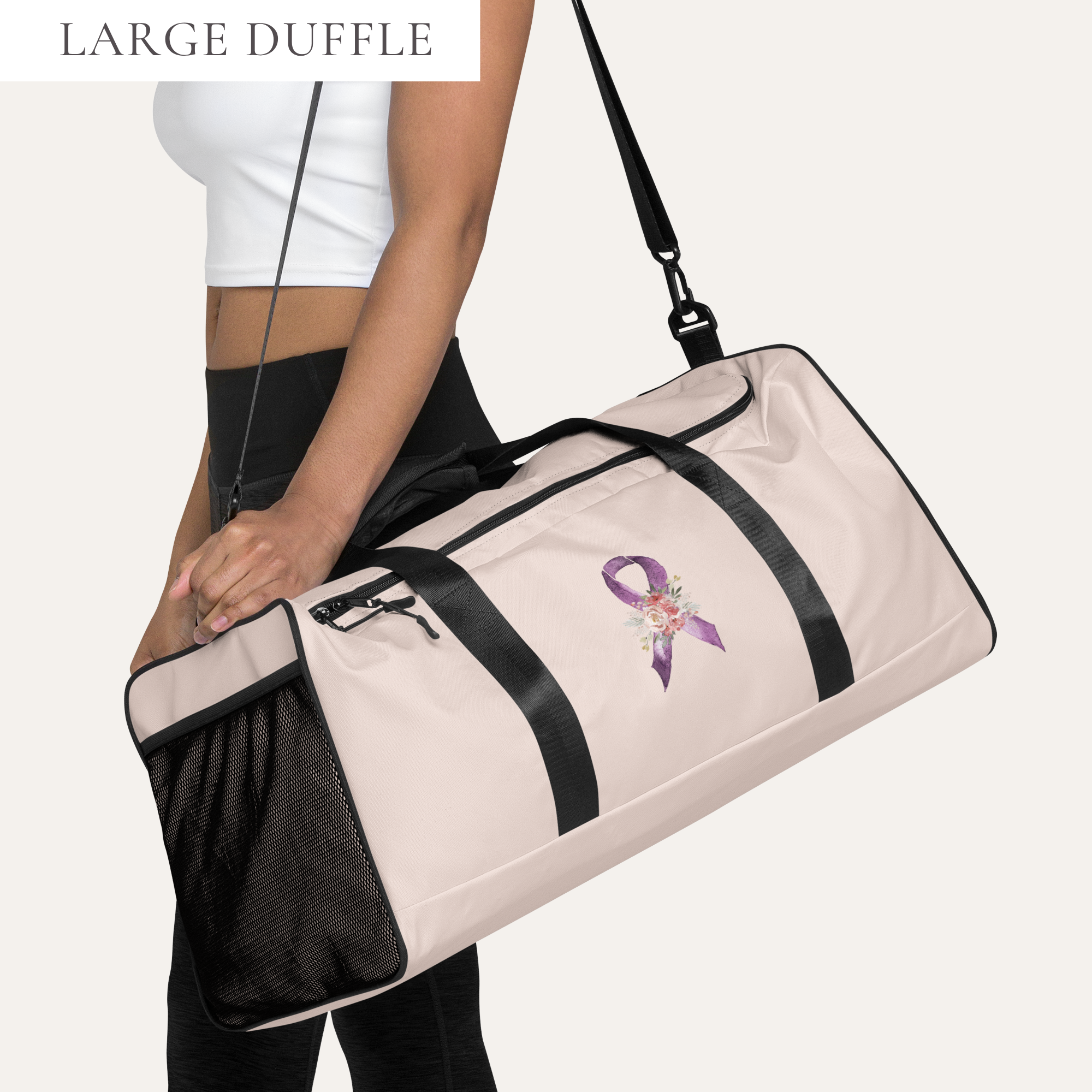 Pastel Floral Purple Awareness Ribbon Large Duffle Bag