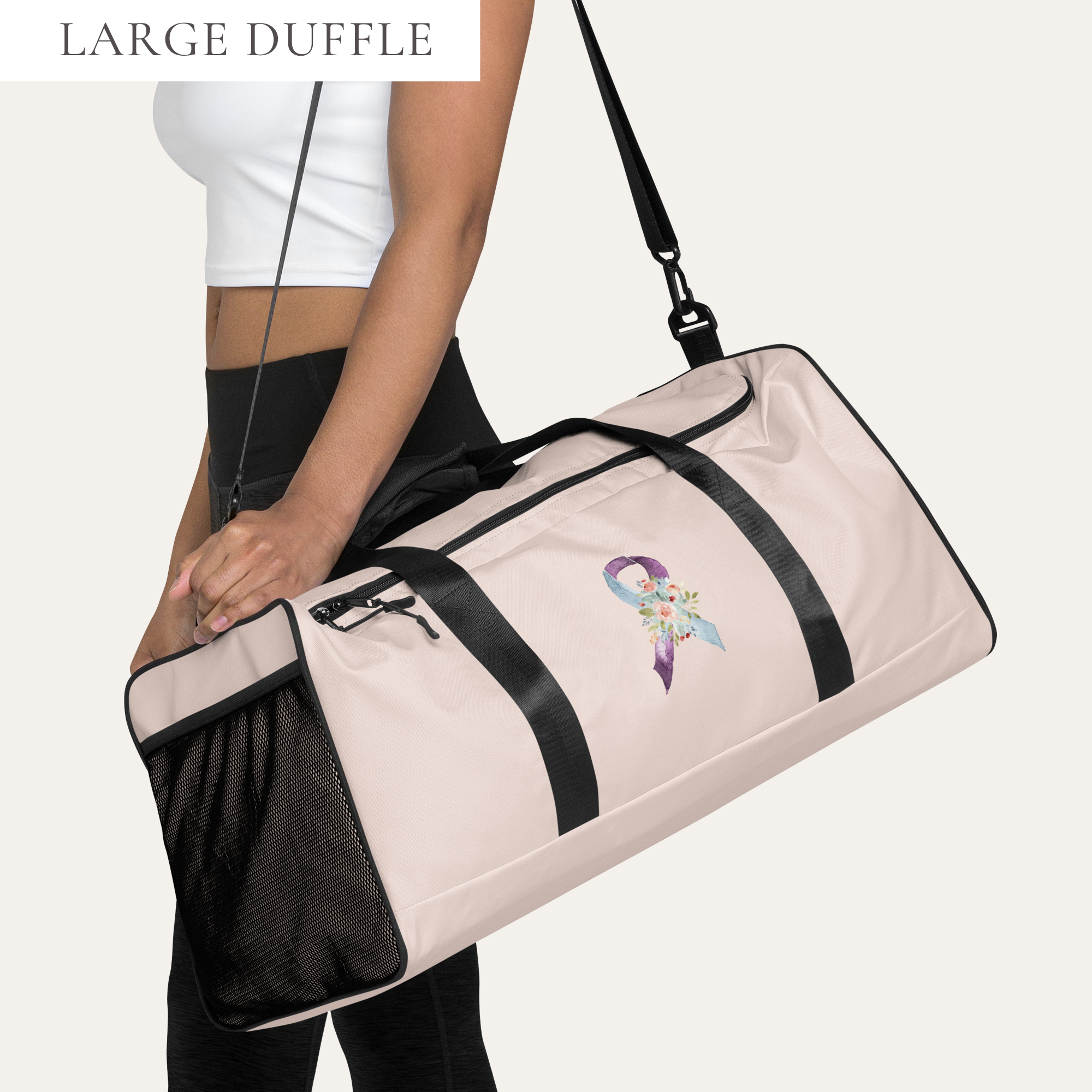 Pastel Floral Purple & Light Blue Awareness Ribbon Large Duffle Bag