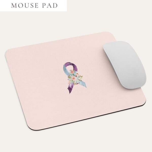 Pastel Floral Purple & Light Blue Awareness Ribbon Mouse Pad In Pink
