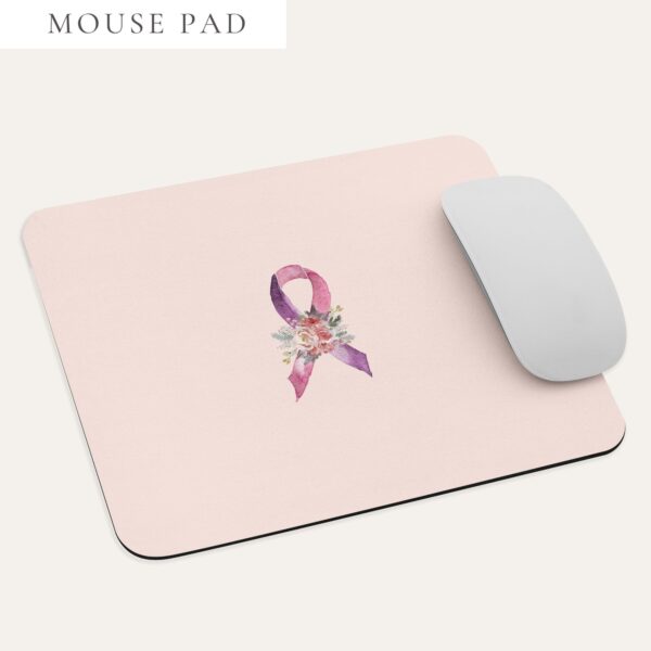 Pastel Floral Purple & Pink Awareness Ribbon Mouse Pad In Pink