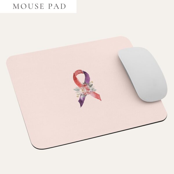Pastel Floral Purple & Red Awareness Ribbon Mouse Pad In Pink