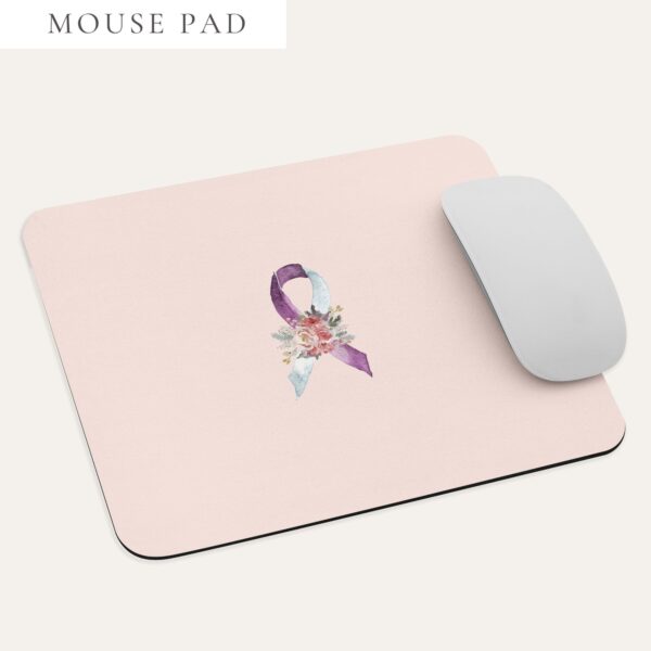 Pastel Floral Purple & White Awareness Ribbon Mouse Pad In Pink