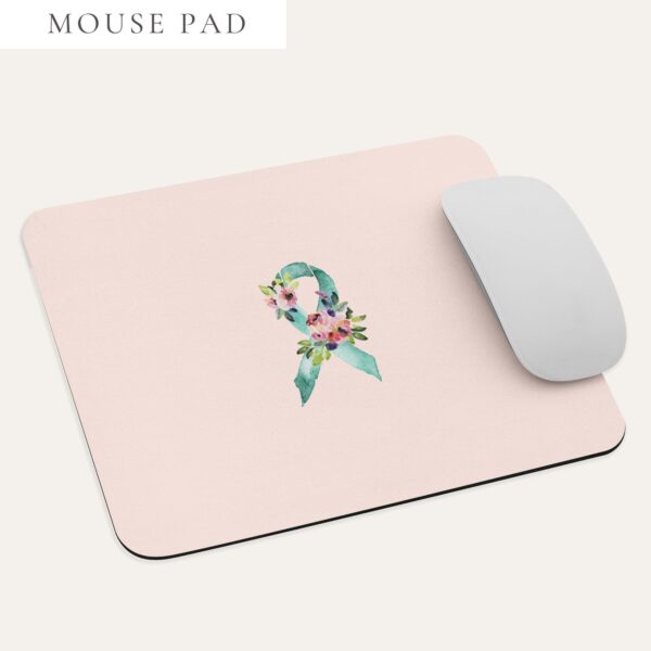 Pastel Floral Teal Awareness Ribbon Mouse Pad In Pink