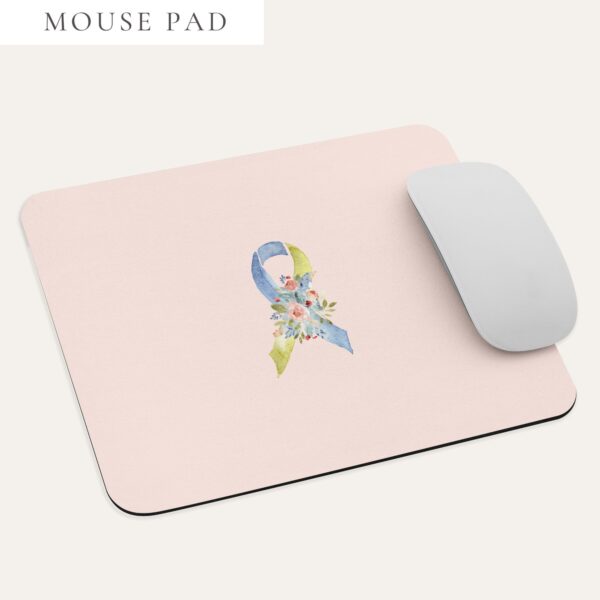 Pastel Floral Yellow & Blue Awareness Ribbon Mouse Pad In Pink