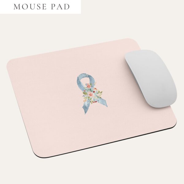 Pastel Floral Light Blue Awareness Ribbon Mouse Pad In Pink