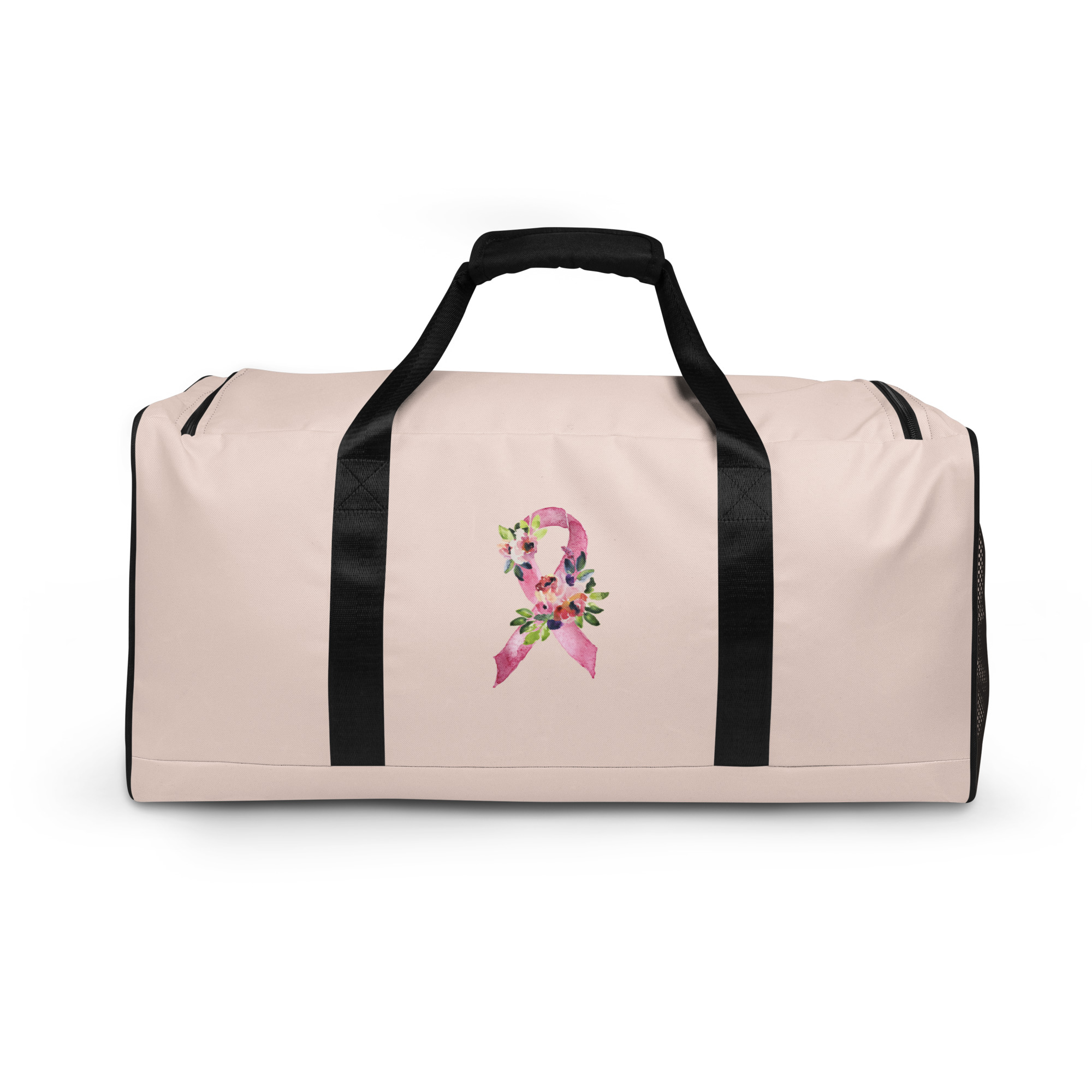 Pastel Floral Pink Awareness Ribbon Large Duffle Bag - Image 4