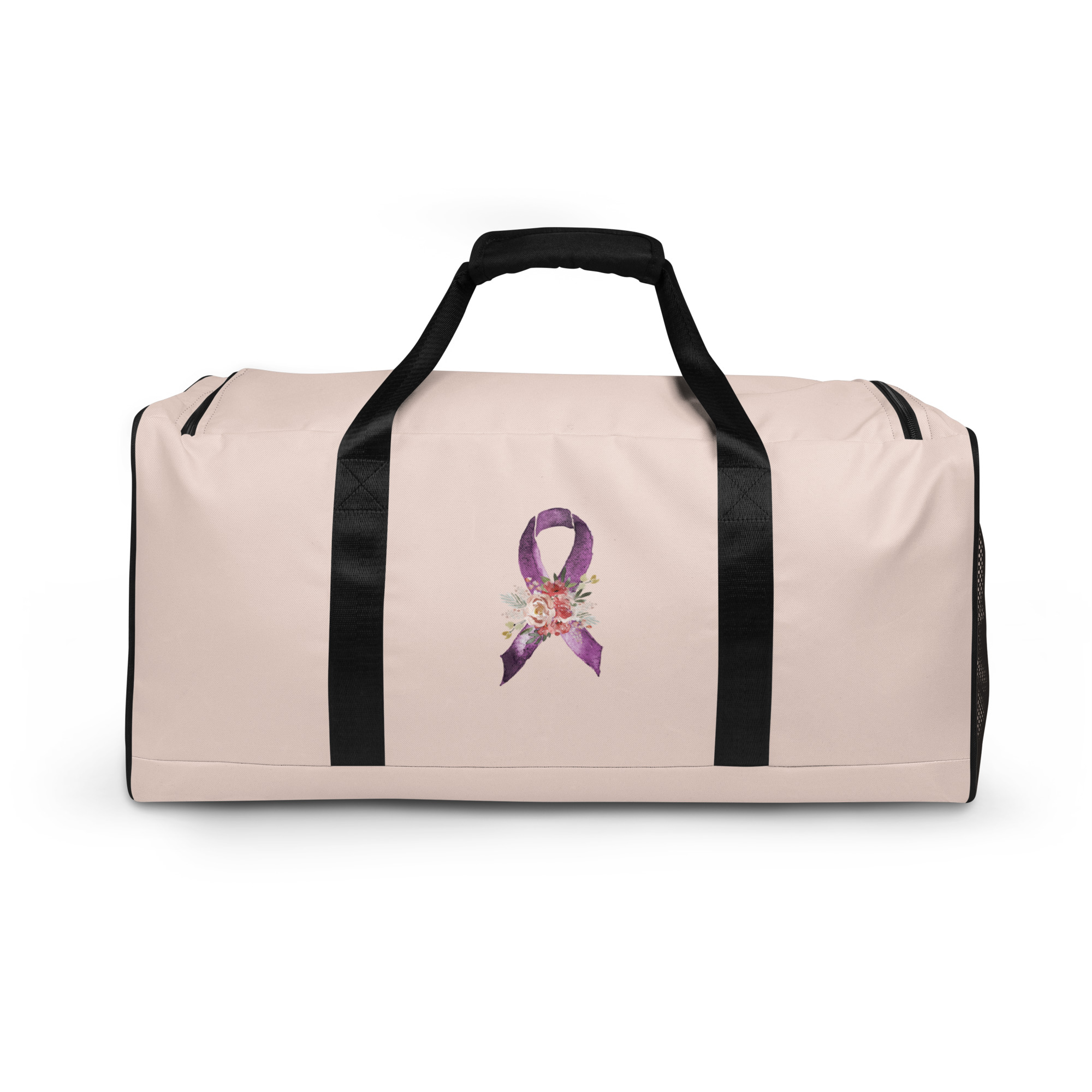Pastel Floral Purple Awareness Ribbon Large Duffle Bag - Image 4