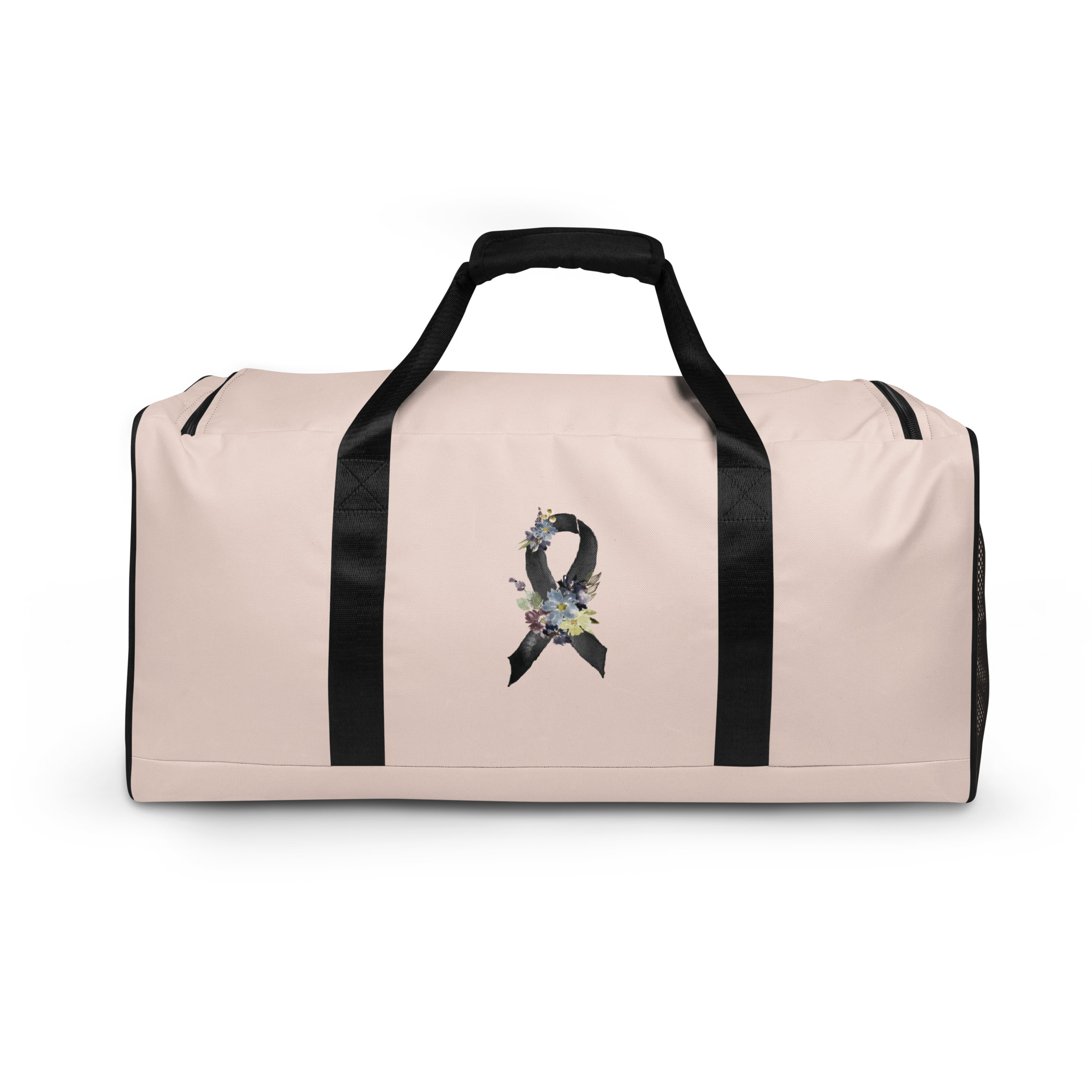 Pastel Floral Black Awareness Ribbon Large Duffle Bag - Image 4