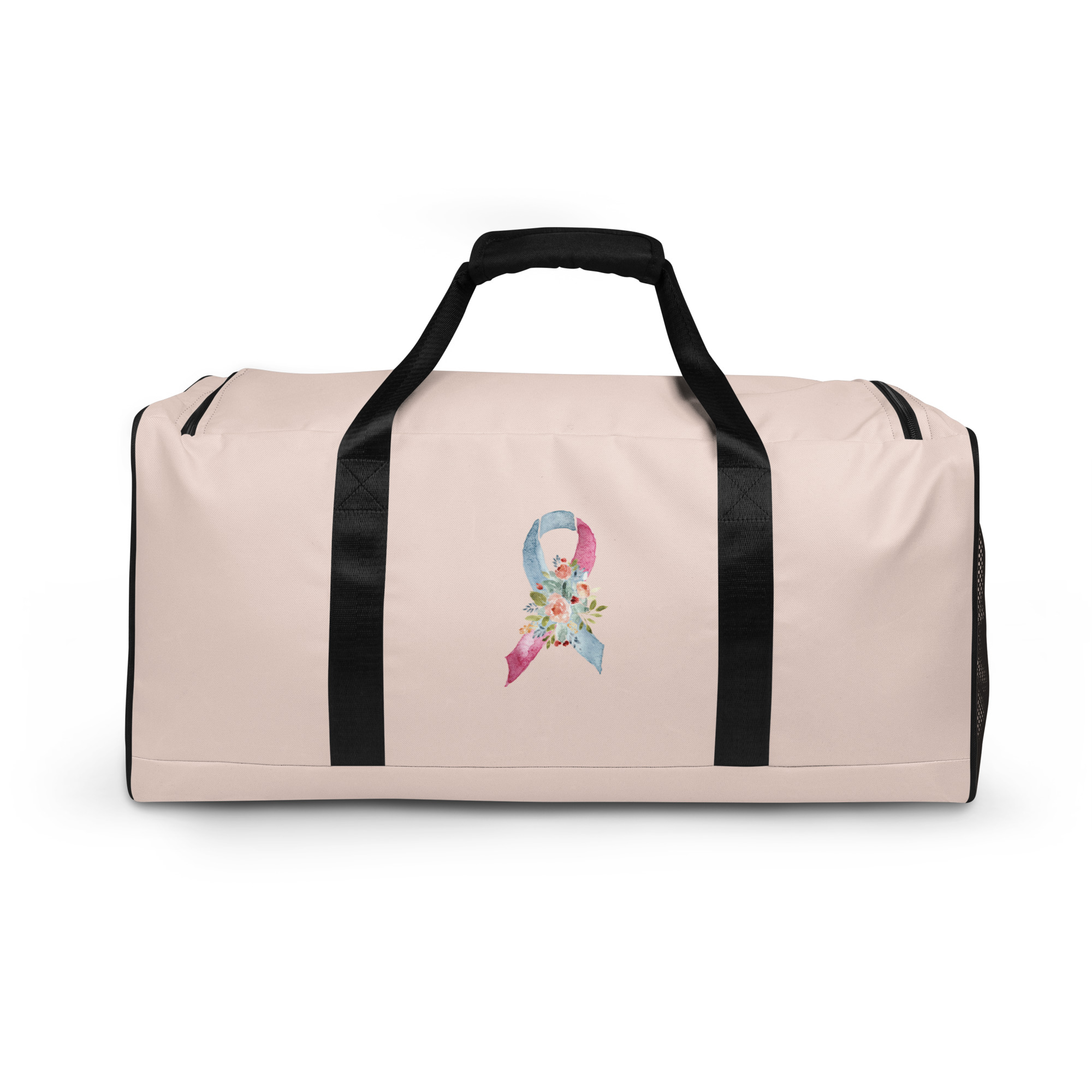 Pastel Floral Pink & Light Blue Awareness Ribbon Large Duffle Bag - Image 4