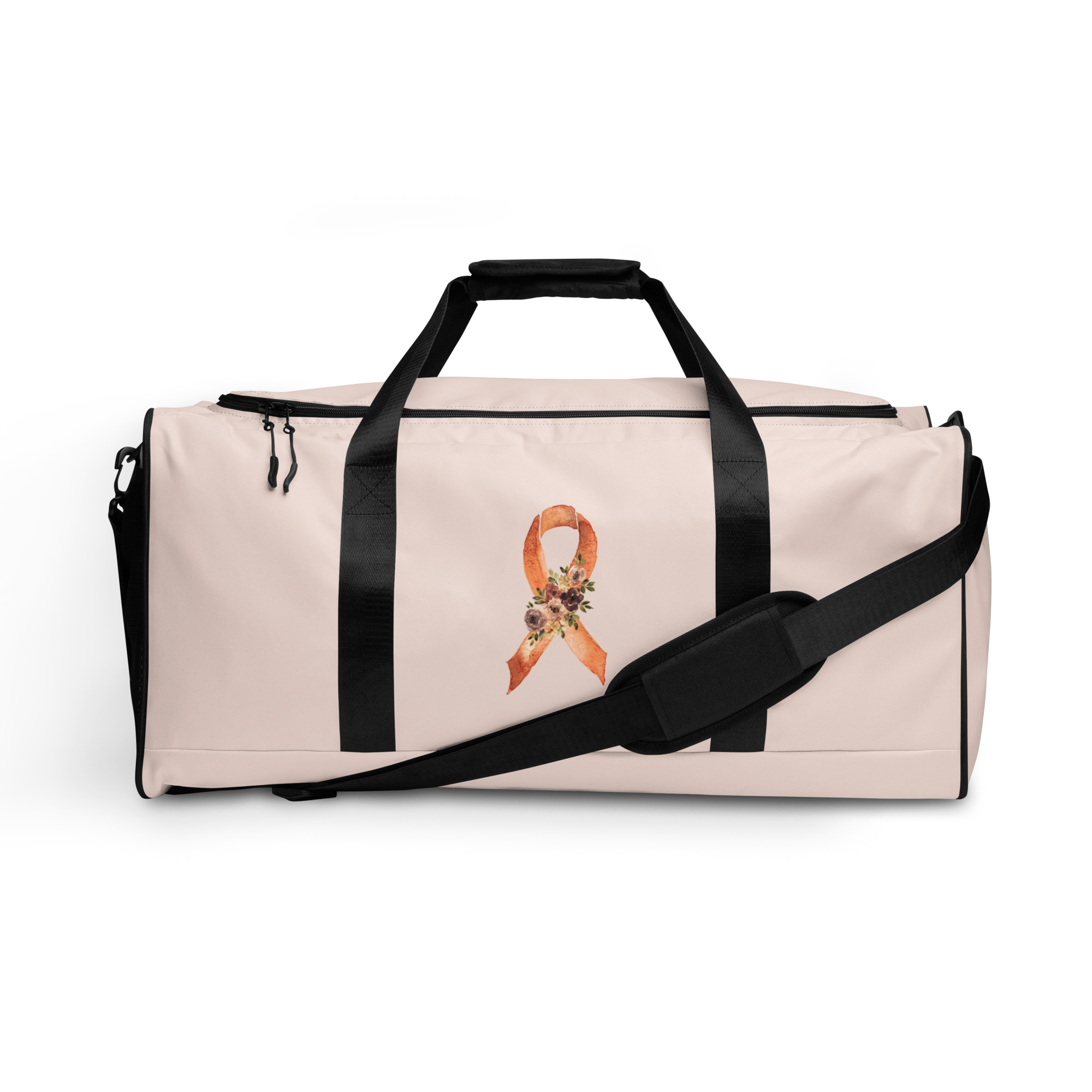 Pastel Floral Orange Awareness Ribbon Large Duffle Bag - Image 10