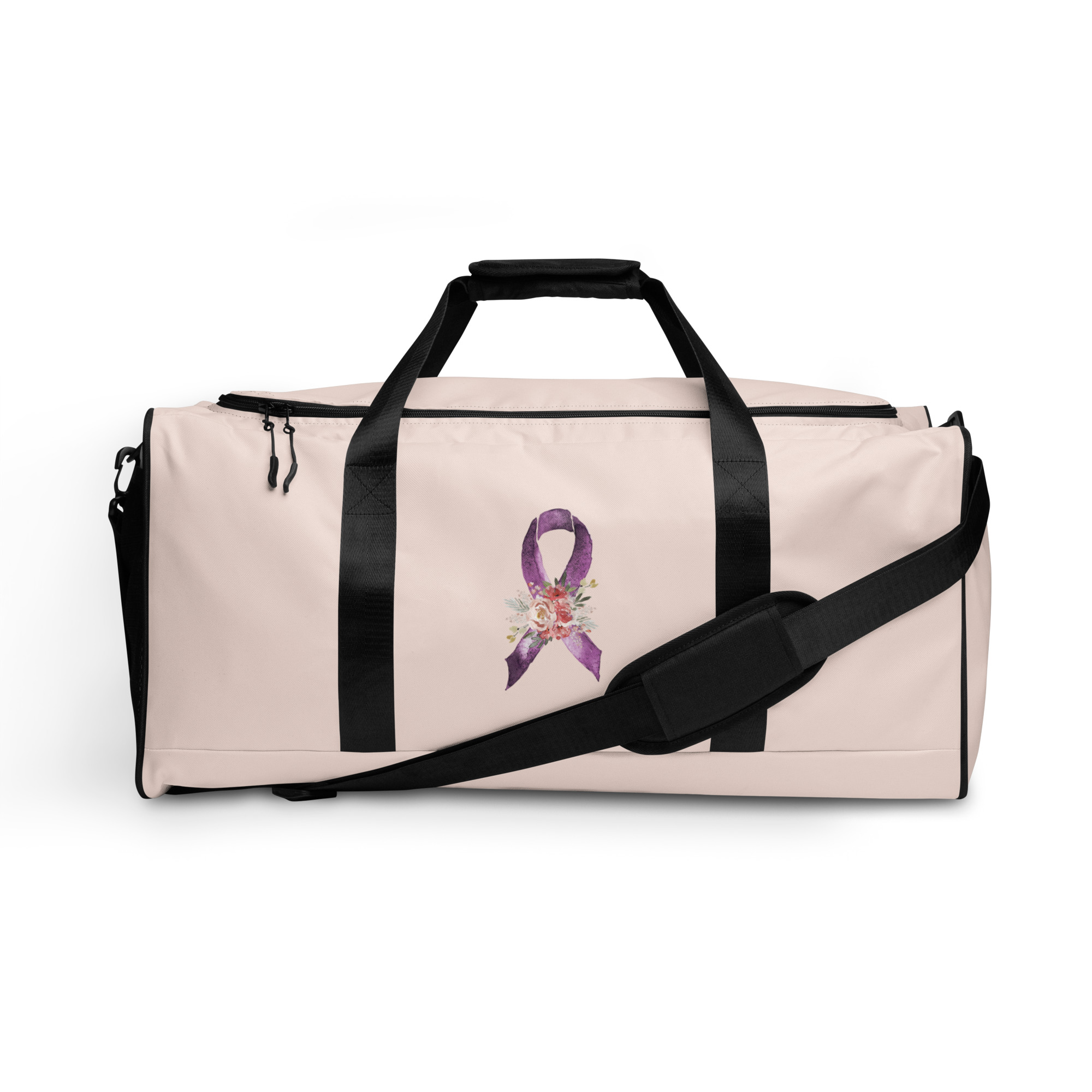 Pastel Floral Purple Awareness Ribbon Large Duffle Bag - Image 10