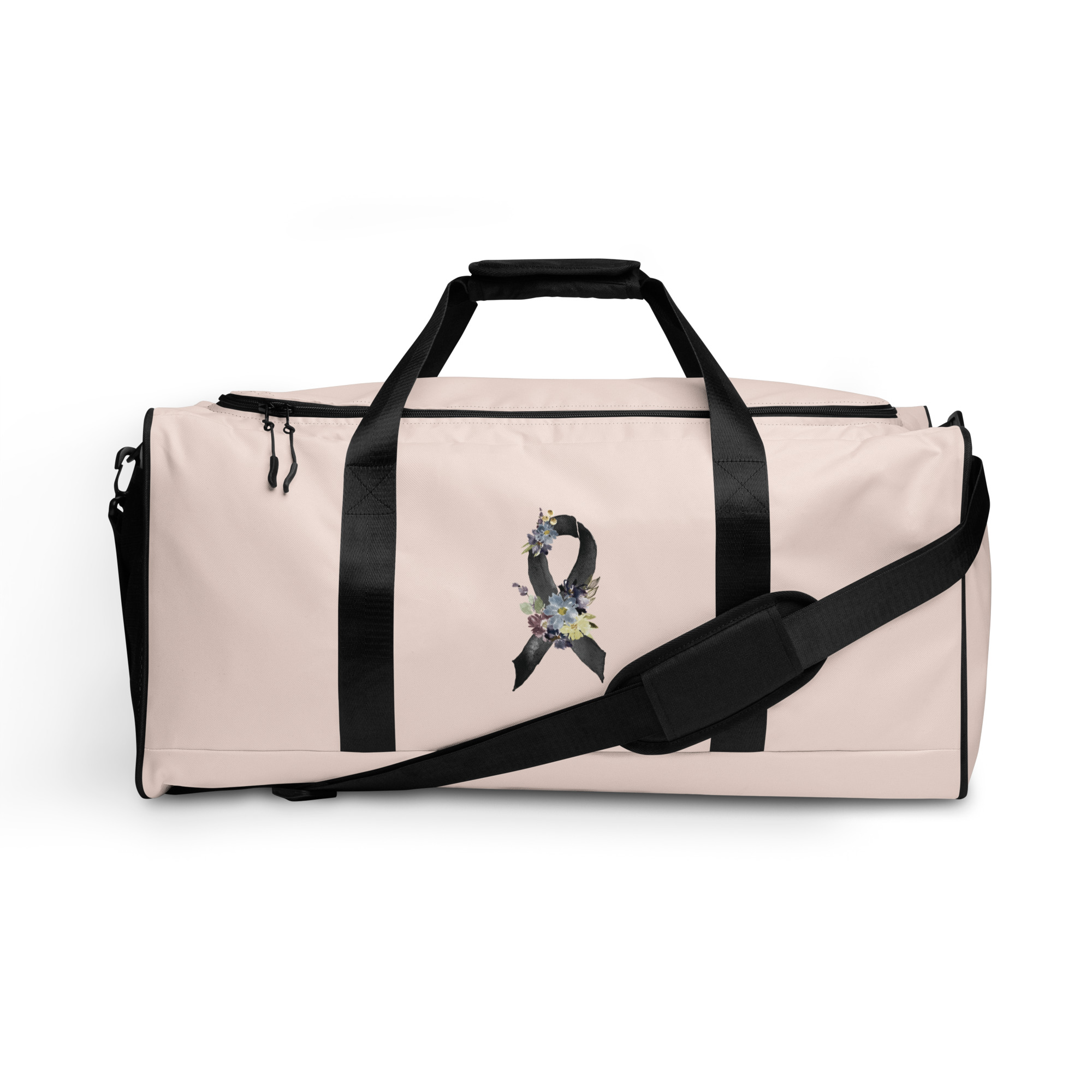 Pastel Floral Black Awareness Ribbon Large Duffle Bag - Image 10