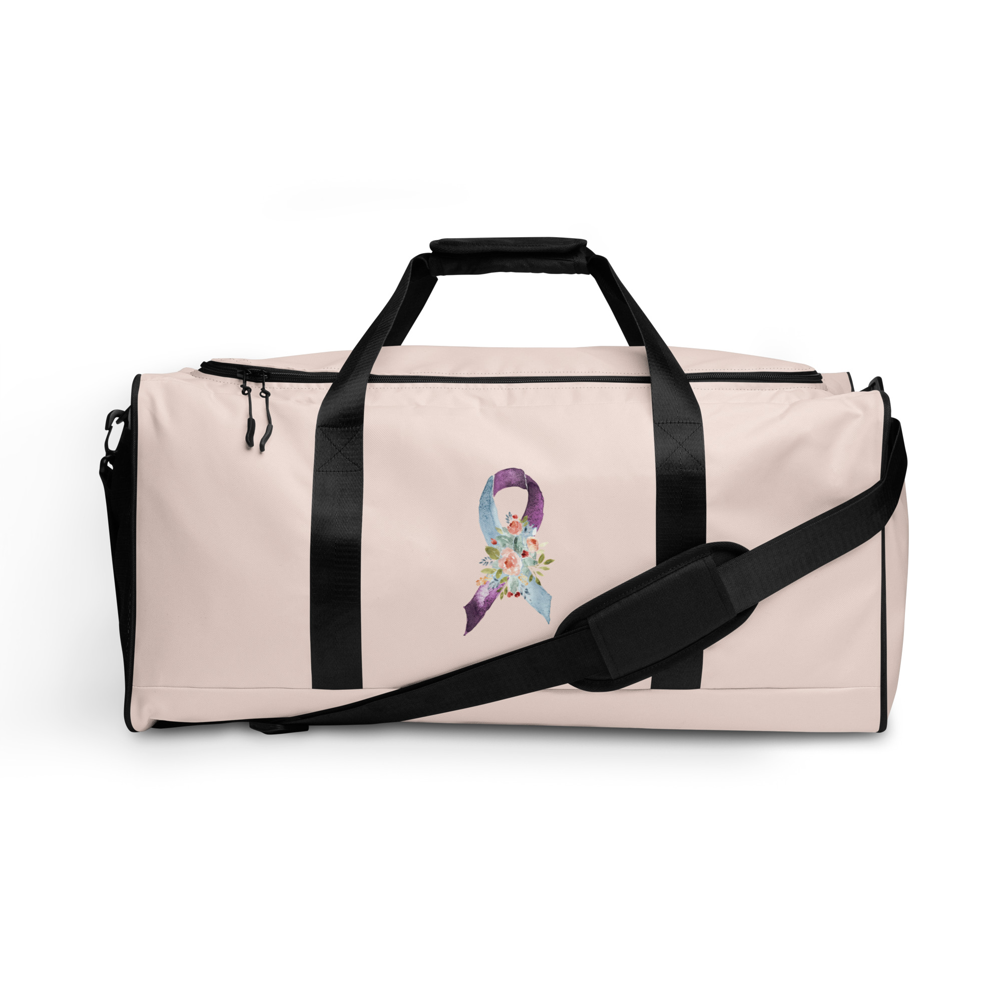 Pastel Floral Purple & Light Blue Awareness Ribbon Large Duffle Bag - Image 10