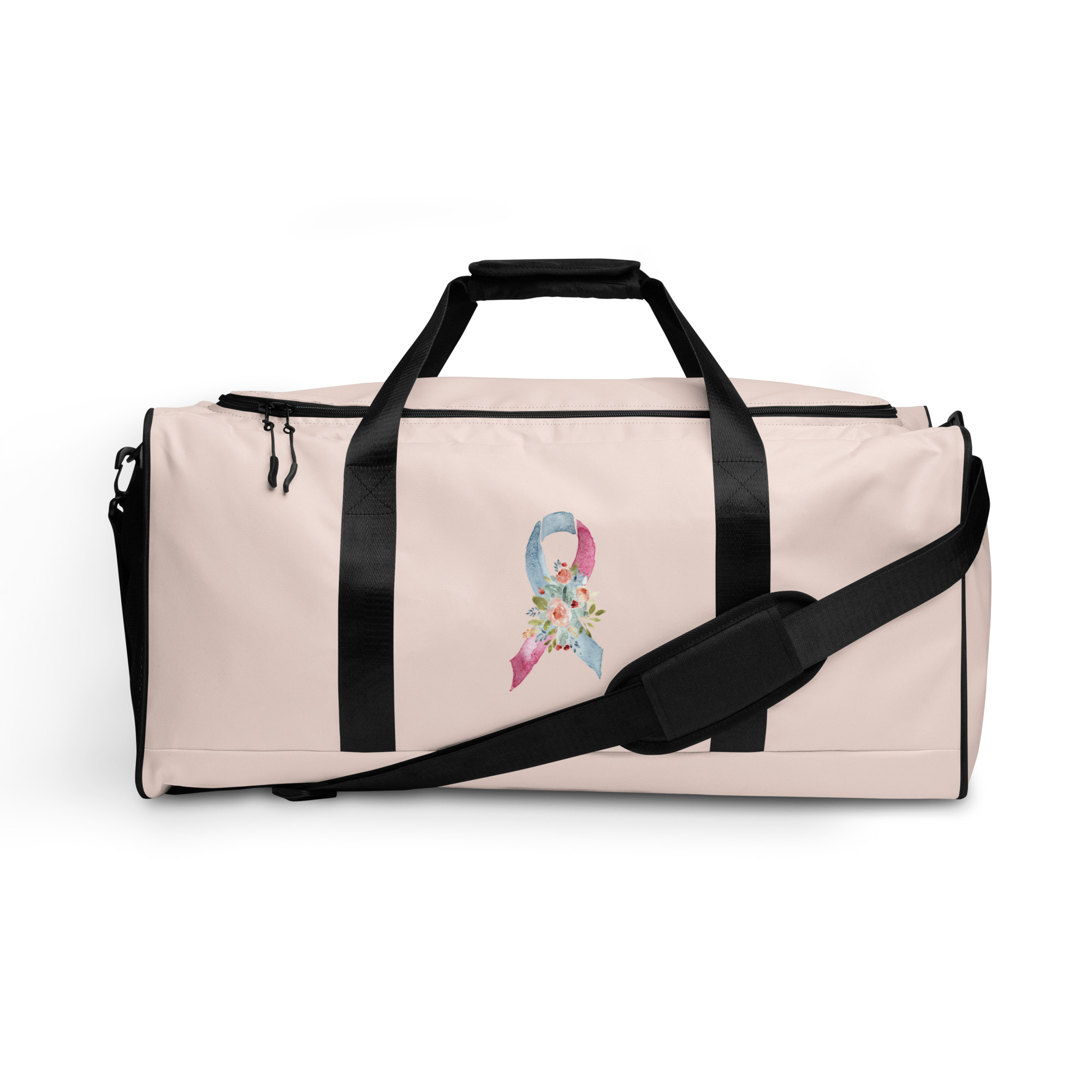 Pastel Floral Pink & Light Blue Awareness Ribbon Large Duffle Bag - Image 10