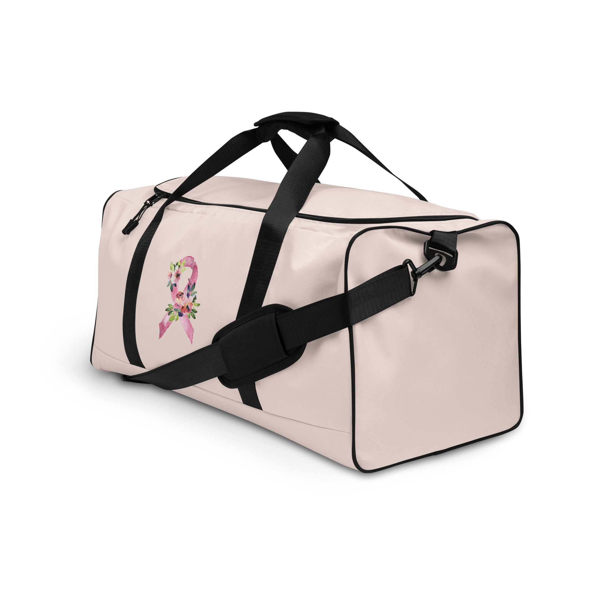 Pastel Floral Pink Awareness Ribbon Large Duffle Bag - Image 3
