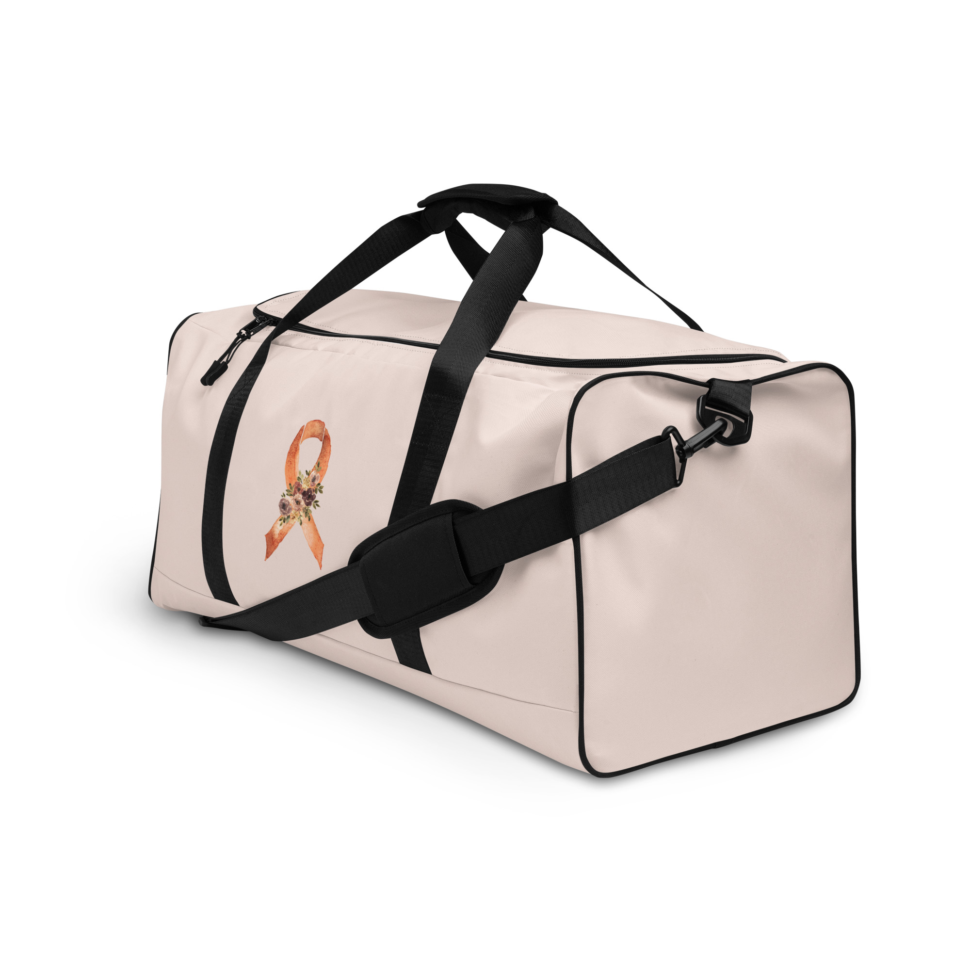 Pastel Floral Orange Awareness Ribbon Large Duffle Bag - Image 3