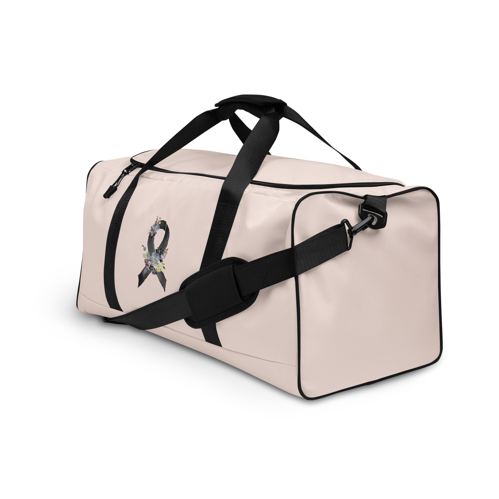 Pastel Floral Black Awareness Ribbon Large Duffle Bag - Image 3