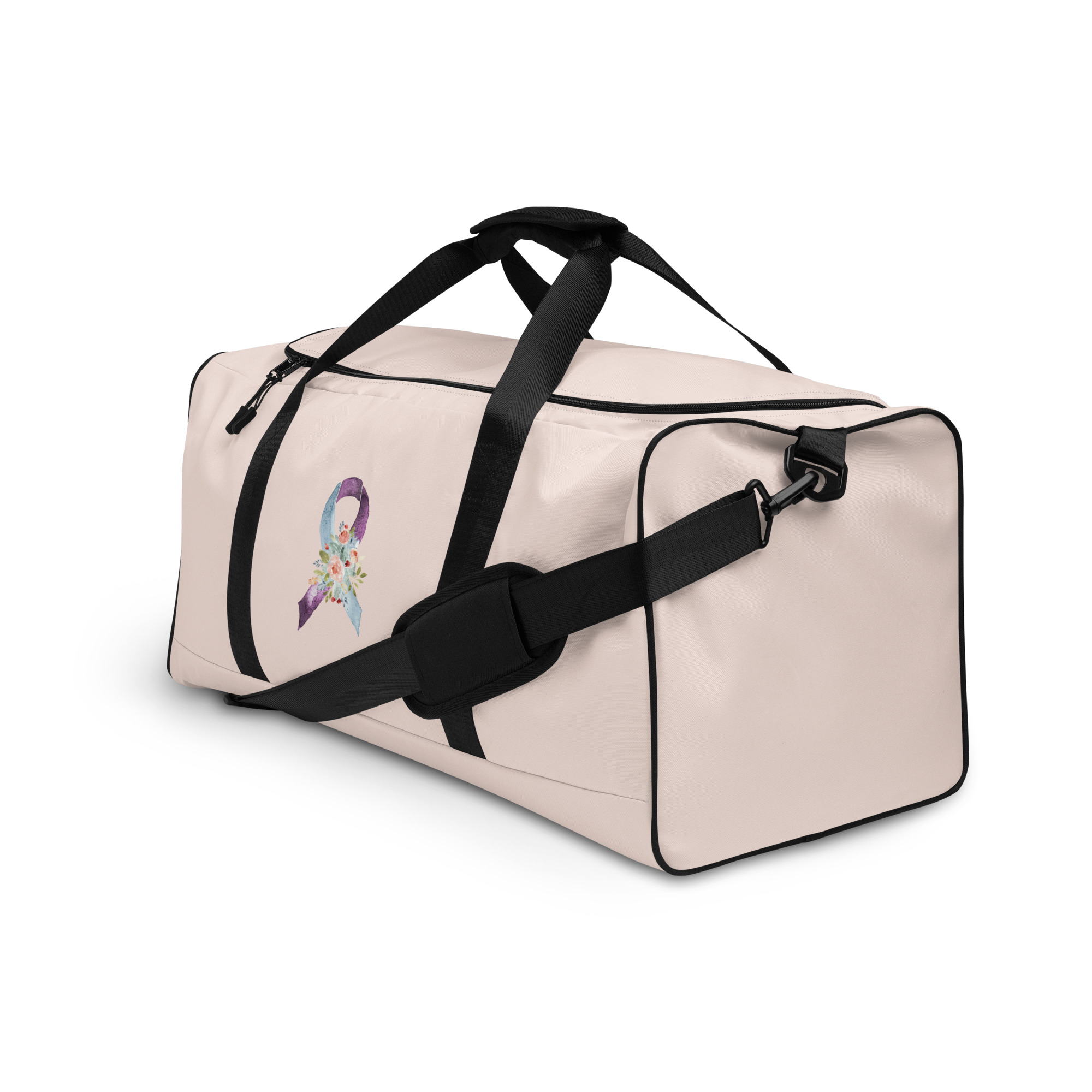 Pastel Floral Purple & Light Blue Awareness Ribbon Large Duffle Bag - Image 3