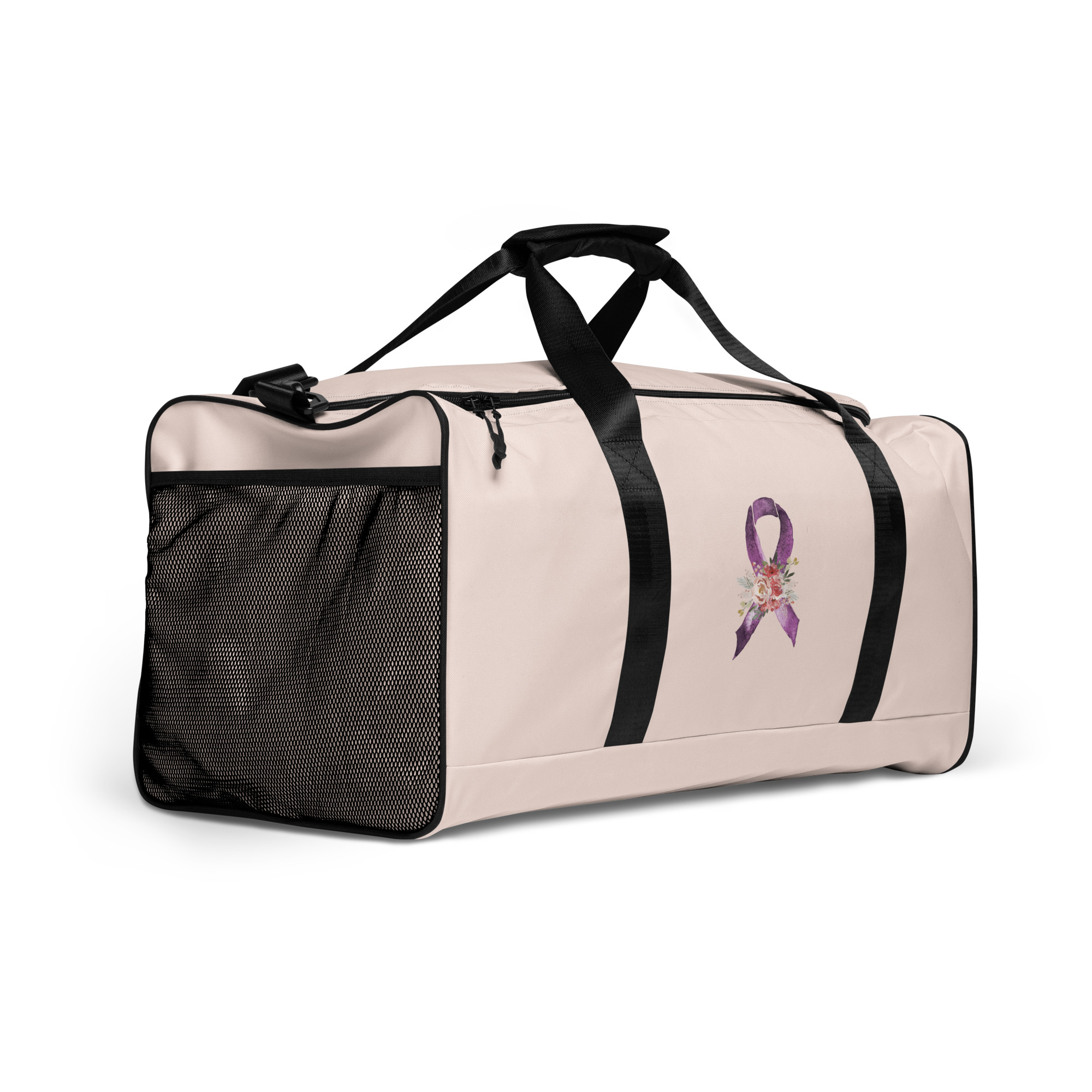 Pastel Floral Purple Awareness Ribbon Large Duffle Bag - Image 2