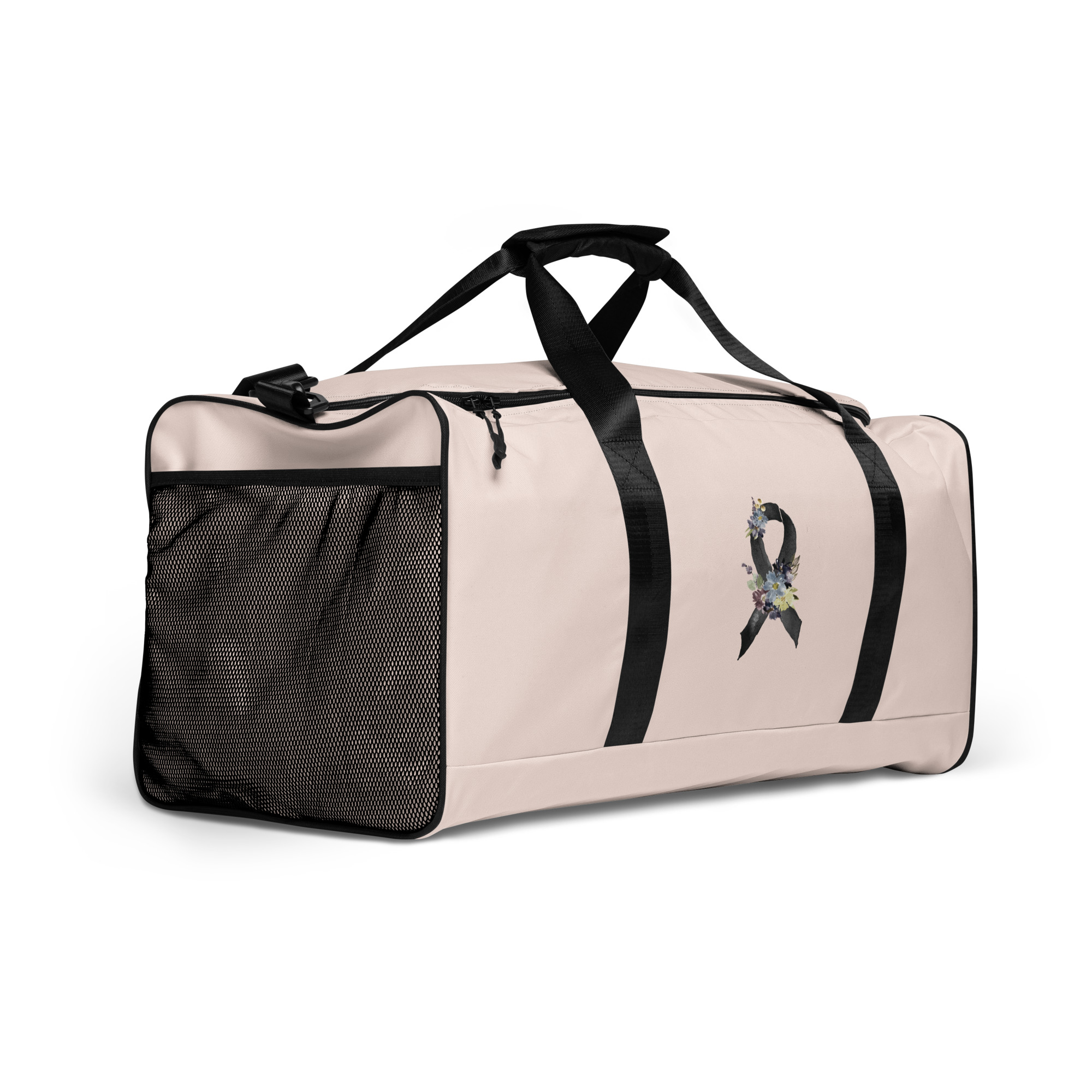 Pastel Floral Black Awareness Ribbon Large Duffle Bag - Image 2