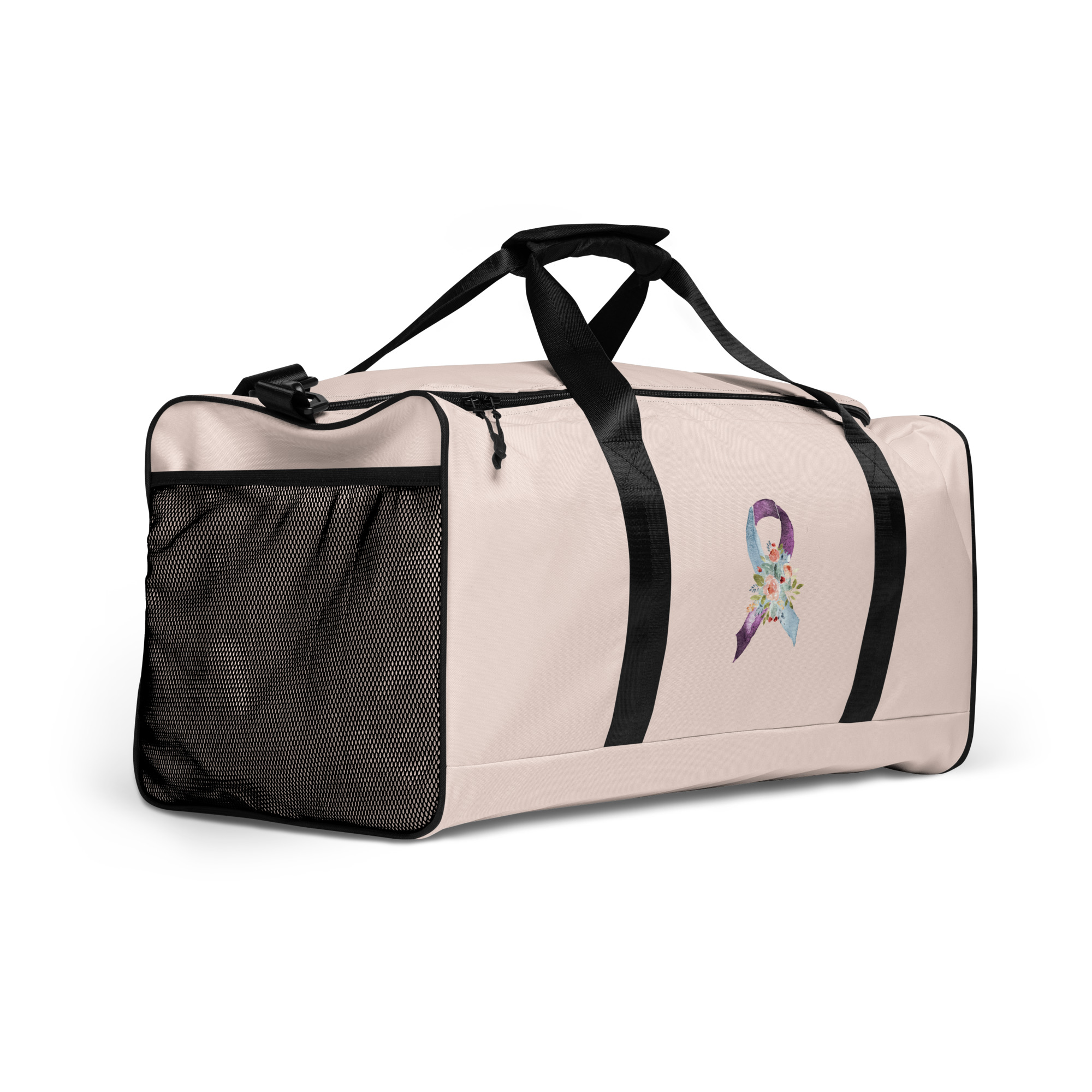 Pastel Floral Purple & Light Blue Awareness Ribbon Large Duffle Bag - Image 2