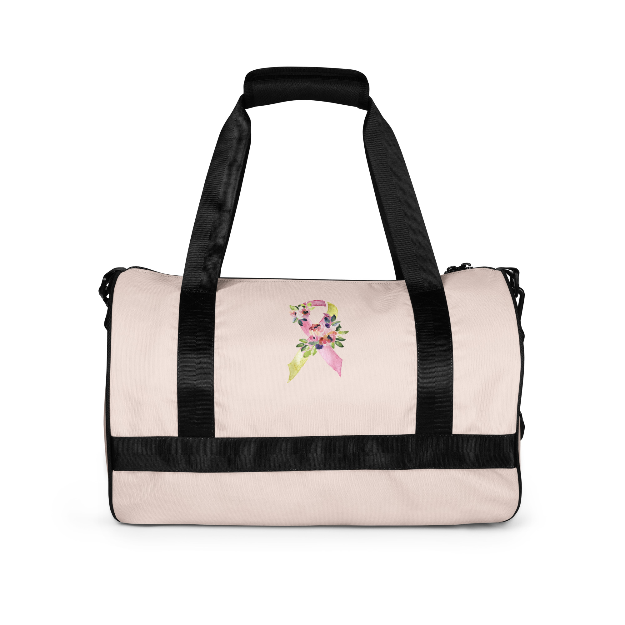 Pastel Floral Yellow & Pink Awareness Ribbon Medium Gym / Duffle Bag - Image 3