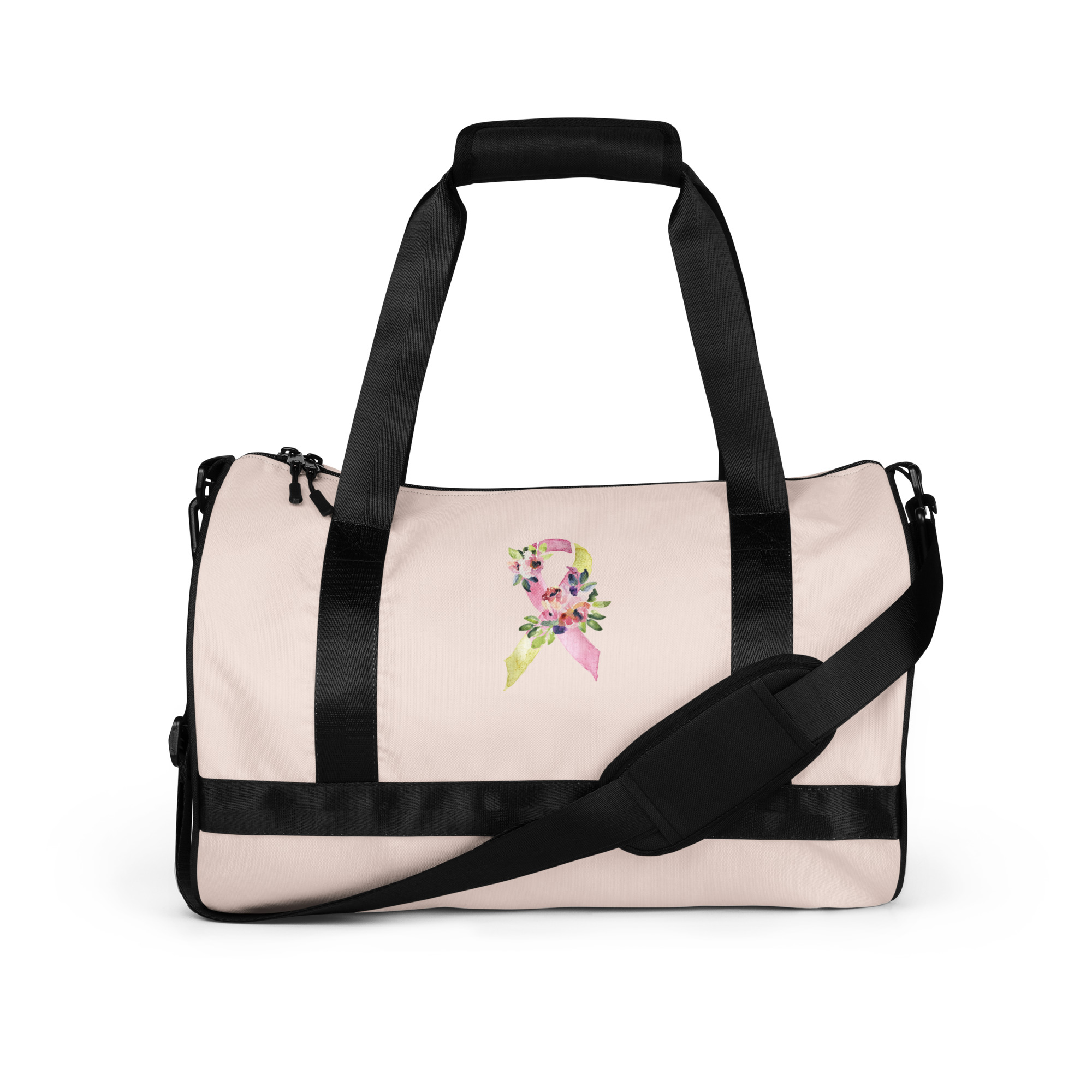 Pastel Floral Yellow & Pink Awareness Ribbon Medium Gym / Duffle Bag - Image 7